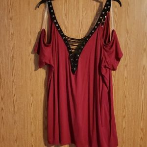 Cold shoulder, v neck blouse